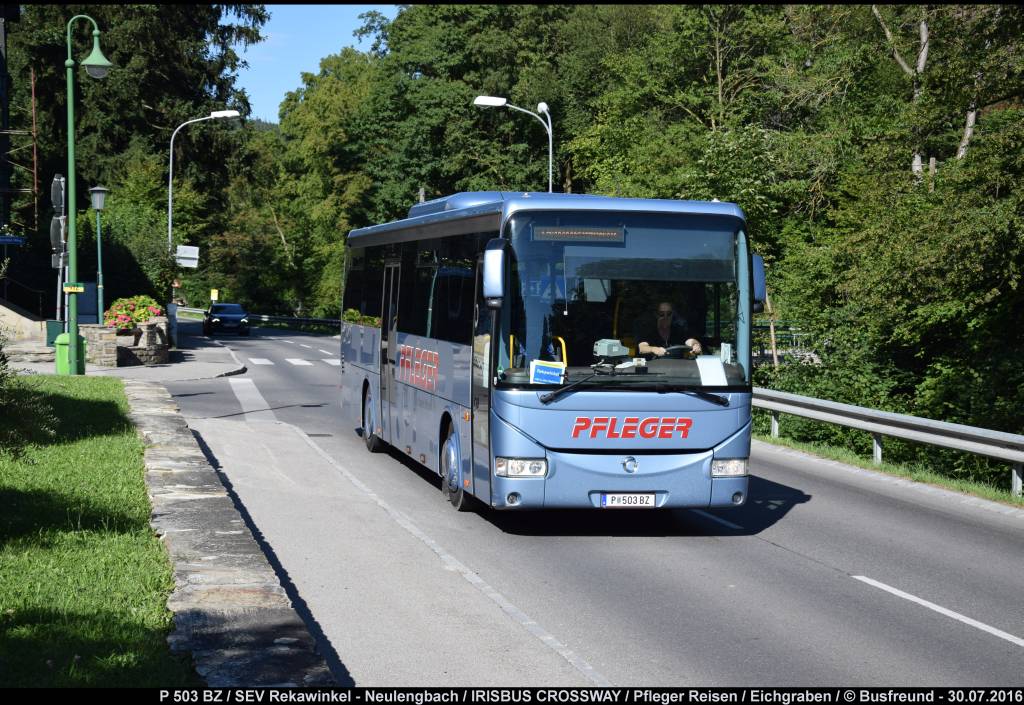 Ein IRISBUS CROSSWAY der Fa. Pfleger Reisen unterwegs als SEV in Eichgraben (NÖ).