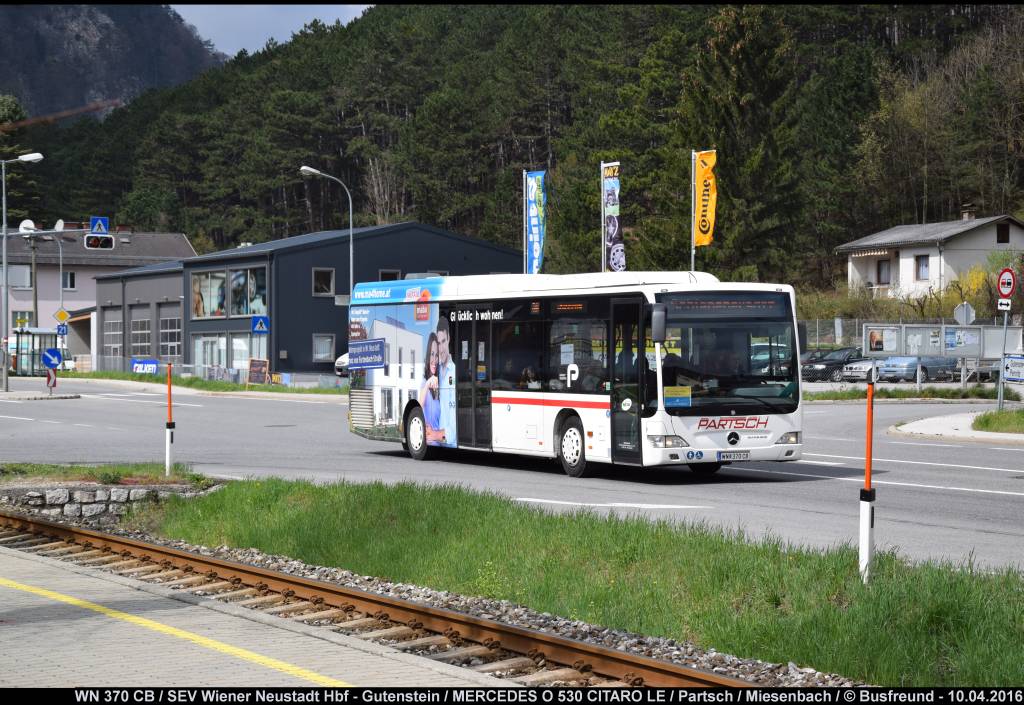 Ein MERCEDES O 530 CITARO II LE der Fa. Partsch unterwegs beim SEV im Auftrag der BB.