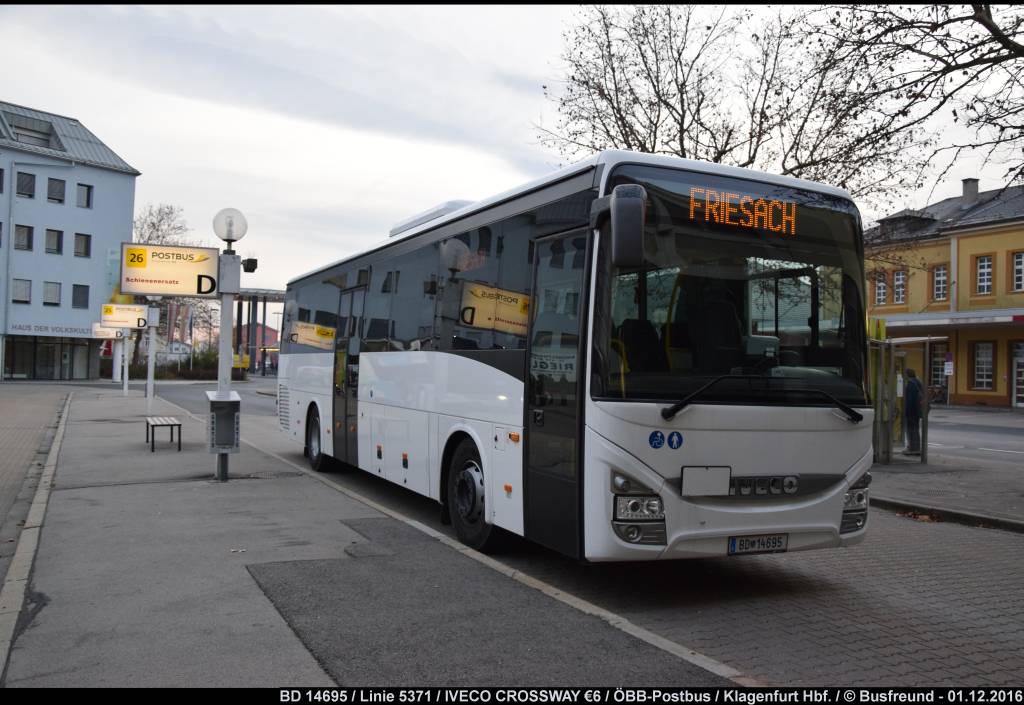 Ein neuer IVECO CROSSWAY 6 vom Postbus in Klagenfurt.