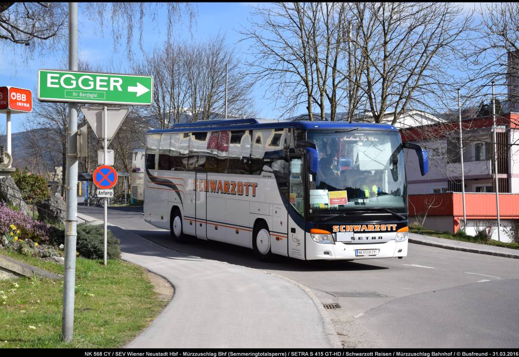 Ein SETRA S 415 GT-HD der Fa. Schwarzott Reisen unterwegs beim SEV im Auftrag der ÖBB.