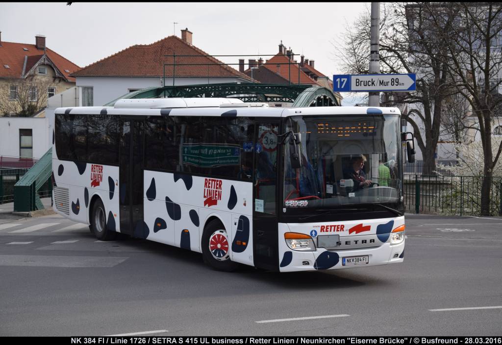 Ein SETRA S 415 UL Business €6 der Fa. Retter Reisen unterwegs in Neunkirchen (NÖ).