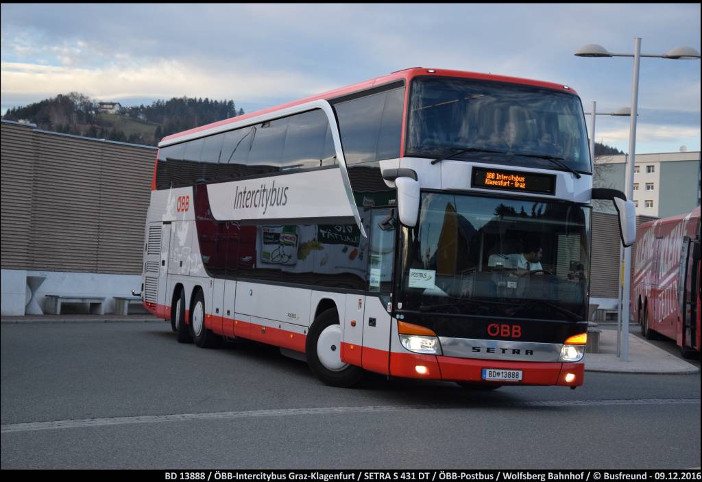 Ein SETRA S 431 DT vom Postbus unterwegs fr den IC Bus der BB beim Bahnhof Wolfsberg.