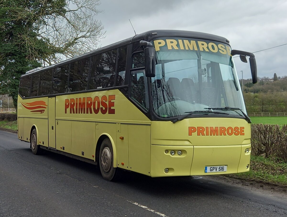 GPV 516
Bova Futura C70F
Primrose Coaches, Hexham

Today, I returned to coach driving after a break of over 5 years, with this impressive 12.8 metre beast.  Previously registered UK04 TGT as a 49 seat executive coach, it now seats 70 and is mainly used on schools contracts.

1st April 2023, Acomb, Hexham, Northumberland.