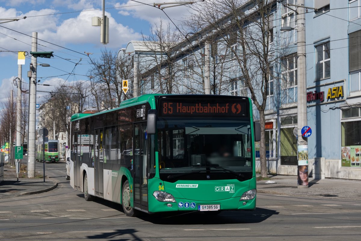 Graz Linien Citaro 2 Euro 6 WN 94 als Linie 85 kurz vor der Haltestelle Waagner-Biro-Straße, 08.03.2018