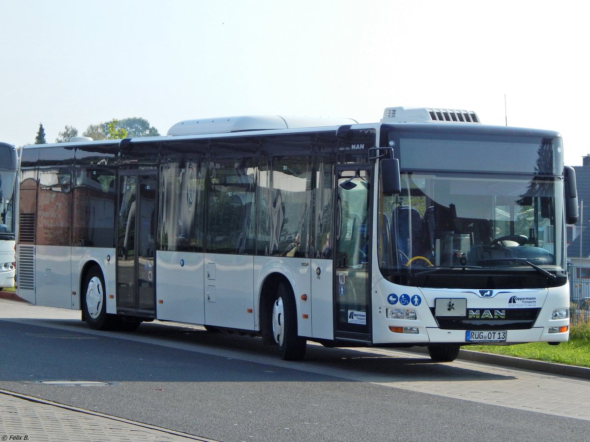 MAN Lion's City der Oppermann Transporte aus Deutschland in Sassnitz.