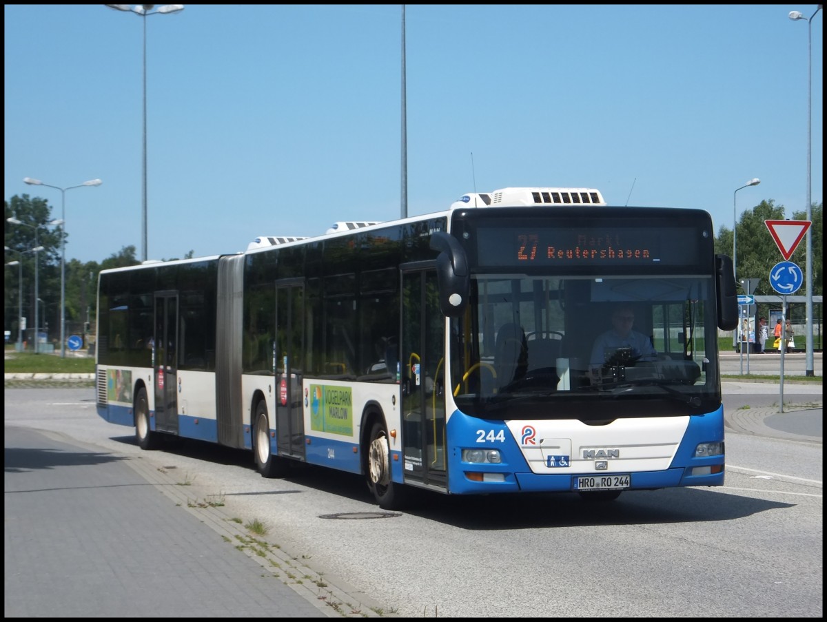 MAN Lion's City der Rostocker Straenbahn AG in Rostock.