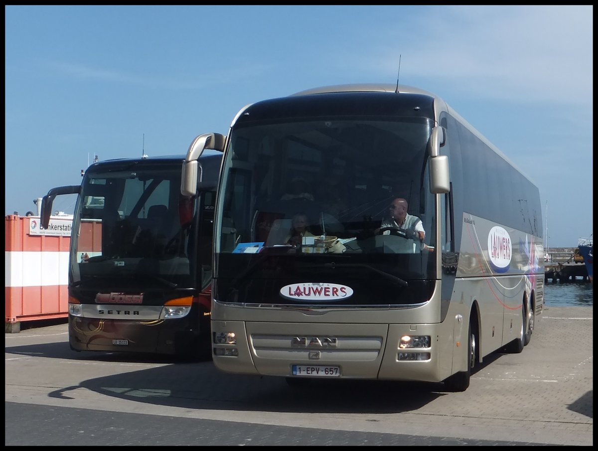 MAN Lion's Coach von Lauwers aus Belgien im Stadthafen Sassnitz.