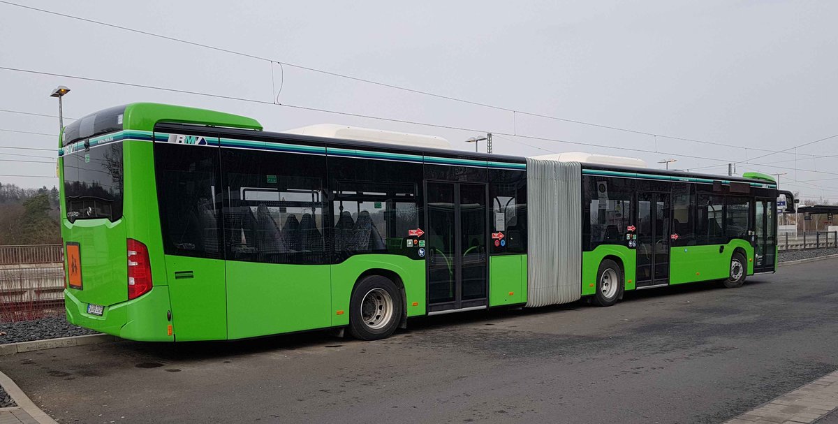 =MB Citaro (2078) von RhoenEnergie steht im März 2021 auf dem Busplatz in Hünfeld