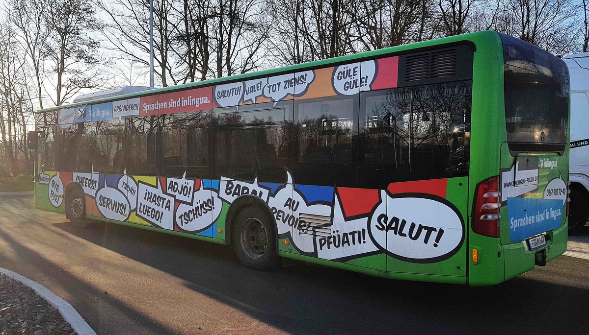 MB Citaro (647) von RhoenEnergie, eingesetzt als Fahrschulfahrzeug, unterwegs in Fulda im März 2021