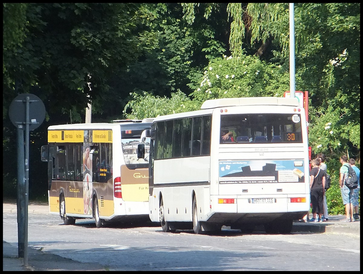 Mercedes Citaro II der Stadtwerke Stralsund und MAN L 363 vom Reisedienst Teske aus Deutschland in Stralsund.