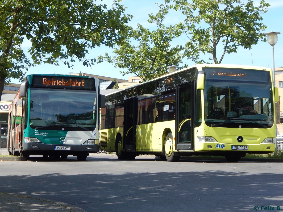 Mercedes Citaro II vom Verkehrsbetrieb Potsdam und Mercedes Citaro II von Bellevue Tours aus Deutschland in Potsdam.