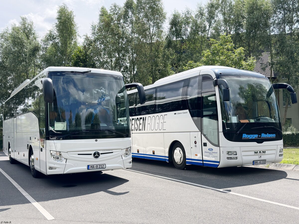 Mercedes Tourismo Vorführwagen und MAN Lion's Coach von Rogge-Reisen aus Deutschland in Plau am See.