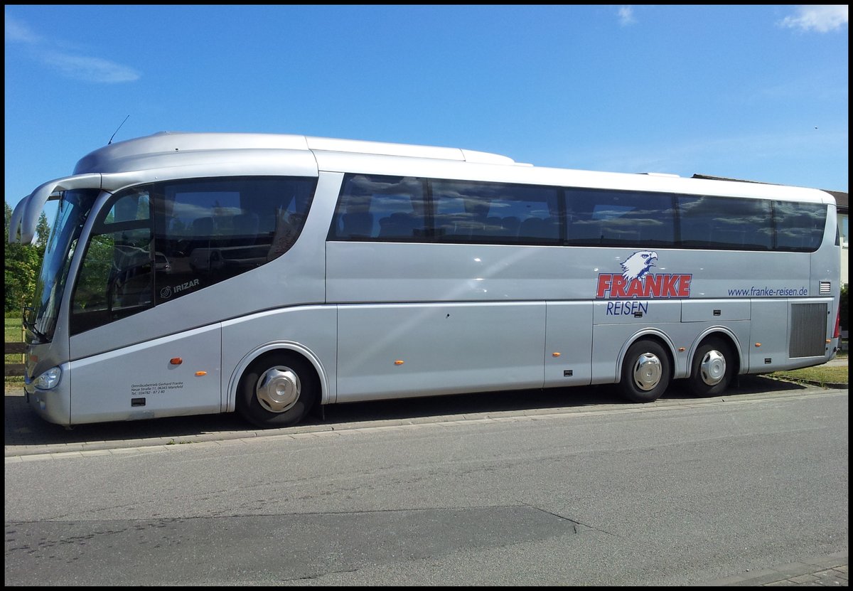 Scania Irizar von Franke-Reisen aus Deutschland im Gewerbegebiet Sassnitz.