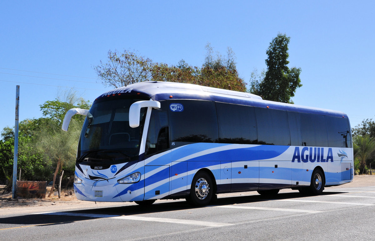 Scania Irizar I5 Linienbus von Aguila auf der Route Nr.1 in der Baja California Sur in Mexico gesehen,Mrz 2016