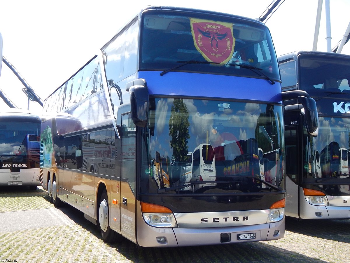 Setra 431 DT von Komex Reisen aus der Schweiz am Europapark Rust.