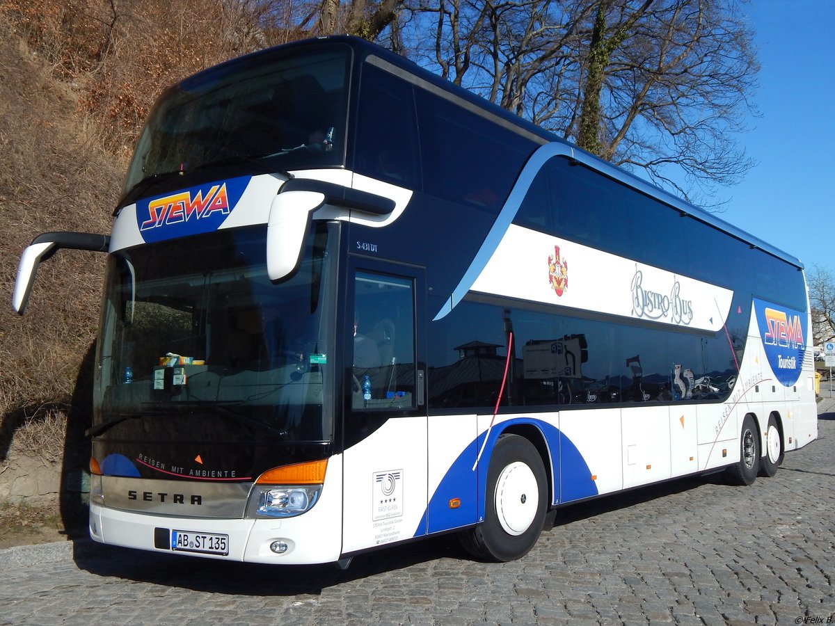 Setra 431 DT von Stewa aus Deutschland im Stadthafen Sassnitz.