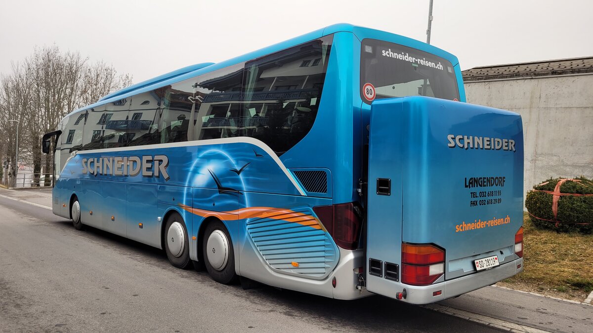 Setra S 516 HD, SO 28119, in Laax, Schneider Reisen und Transport AG, Langendorf, Aufgenommen am 18. März 2022