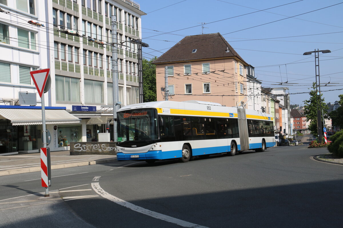 SWS Solingen - Nr. 953/SG-SW 953 - Hess/Hess Gelenktrolleybus am 19. Juni 2022 in Solingen (Aufnahme: Martin Beyer)