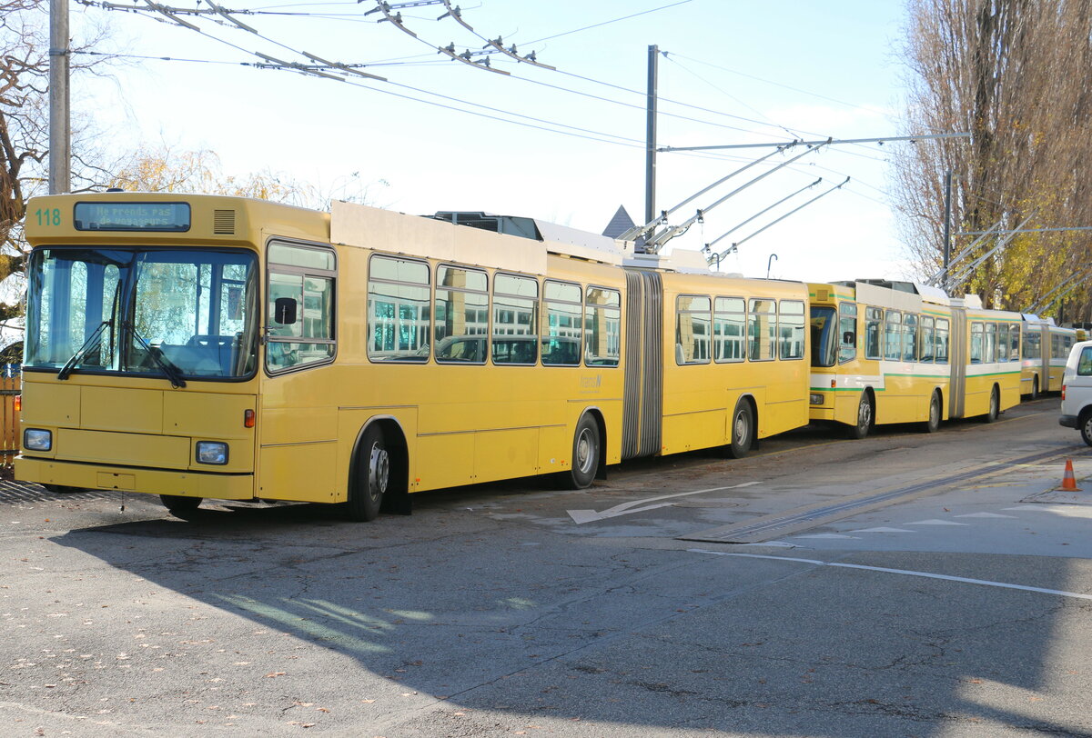 transN, La Chaux-de-Fonds - Nr. 118 - NAW/Hess Gelenktrolleybus (ex TN Neuchtel Nr. 118) am 15. Dezember 2023 in Neuchtel, Dpt (Aufnahme: Martin Beyer)