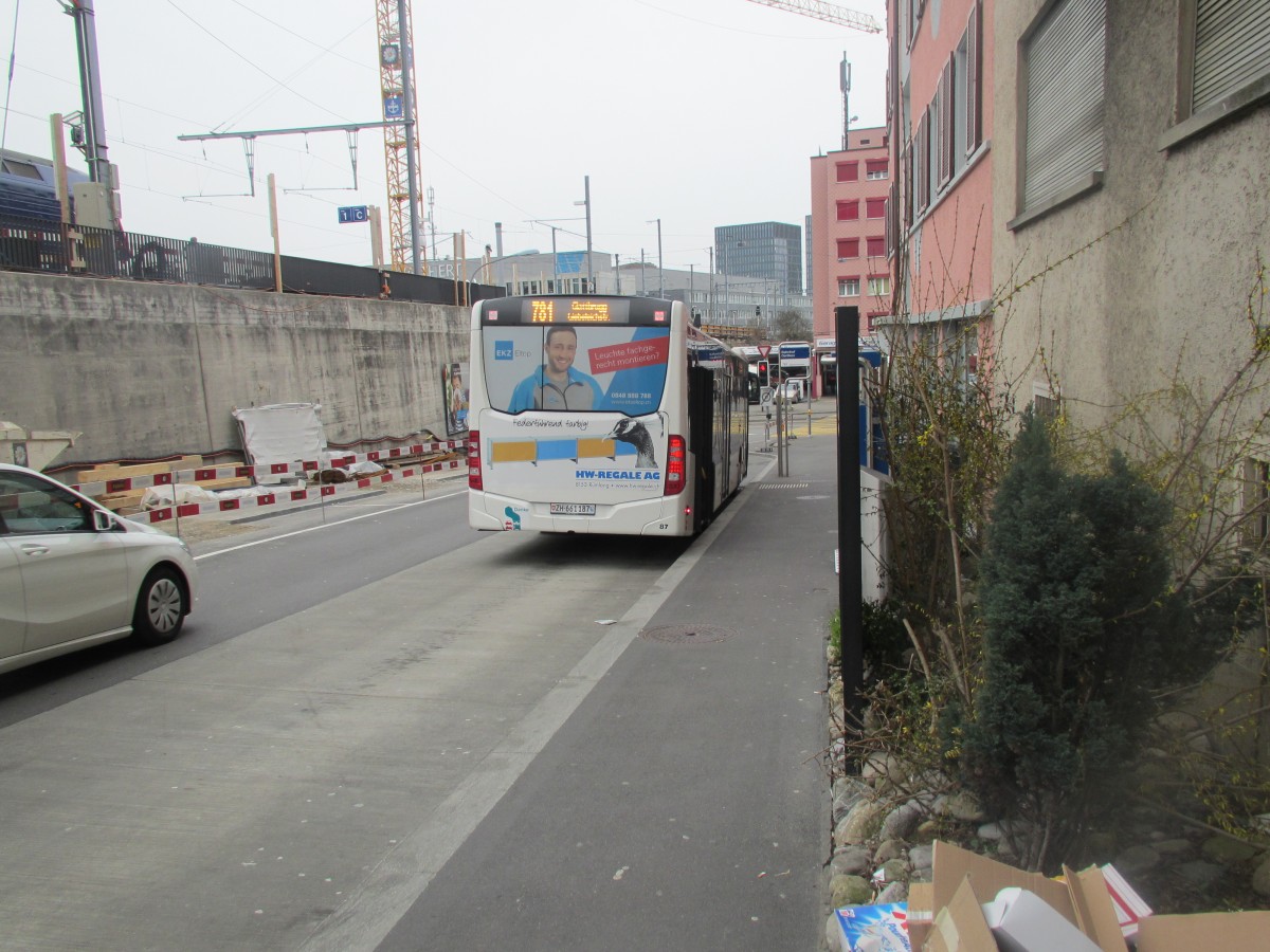 VBG-Mercedes Citaro NR.87 Baujahr 2013 beim Bahnhof Zuerich-Oerlikon am 25.3.15. 