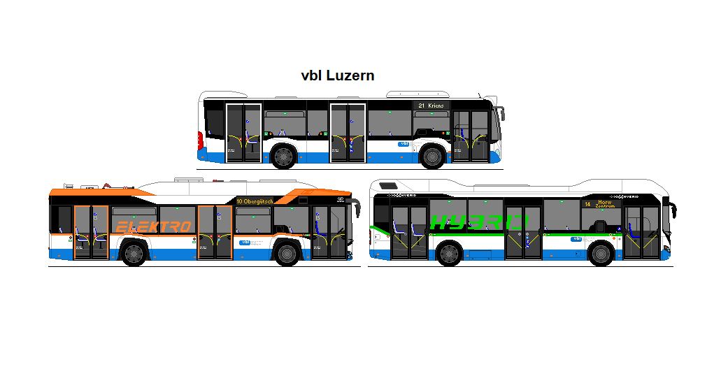 VBL Luzern - Mercedes Benz Citaro C2 + Solaris Urbino 12 electric + Volvo 7900H