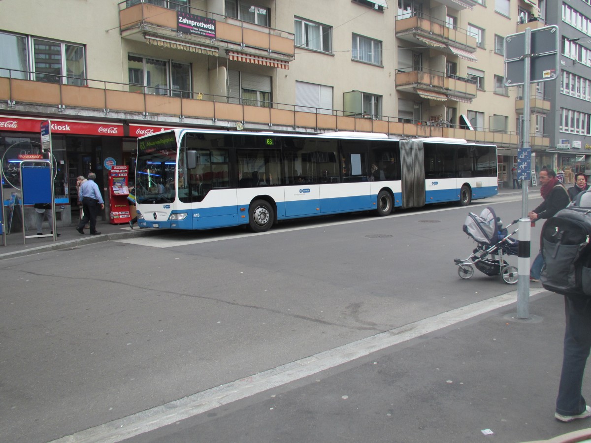 VBZ-Mercedes Citaro NR.413 Baujahr 2008 am Bahnhof Zuerich Oerlikon am 25.3.15.