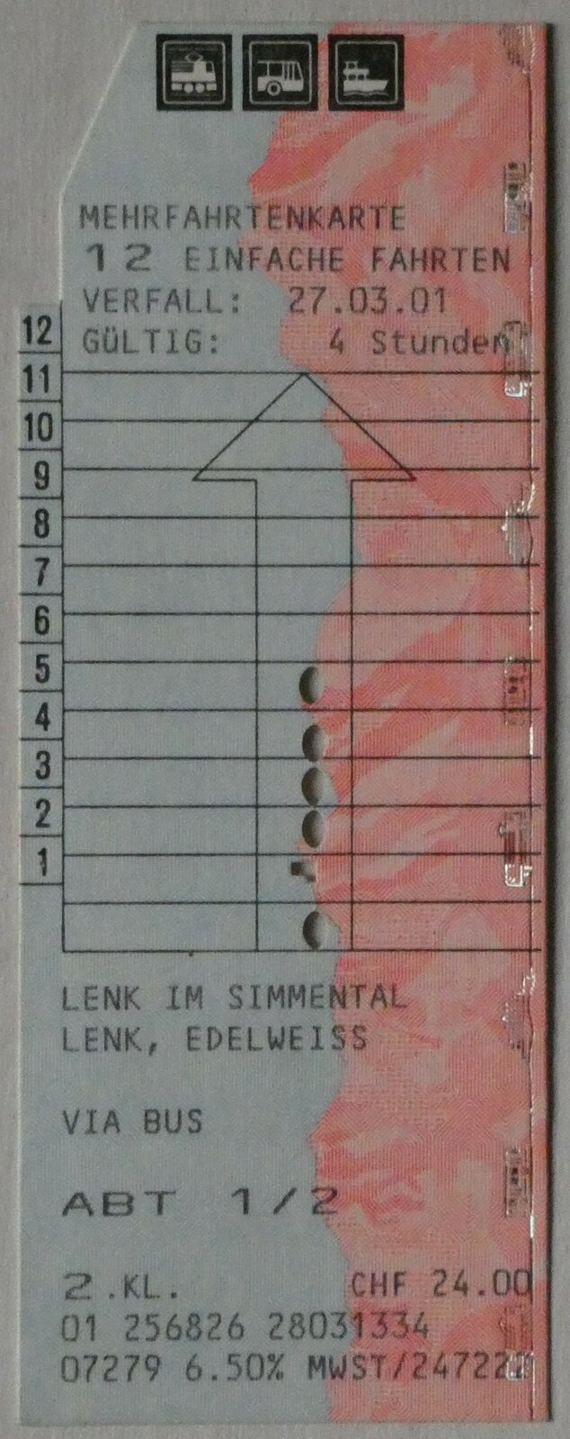 (245'088) - LVB-Mehrfahrtenkarte am 16. Januar 2023 in Thun