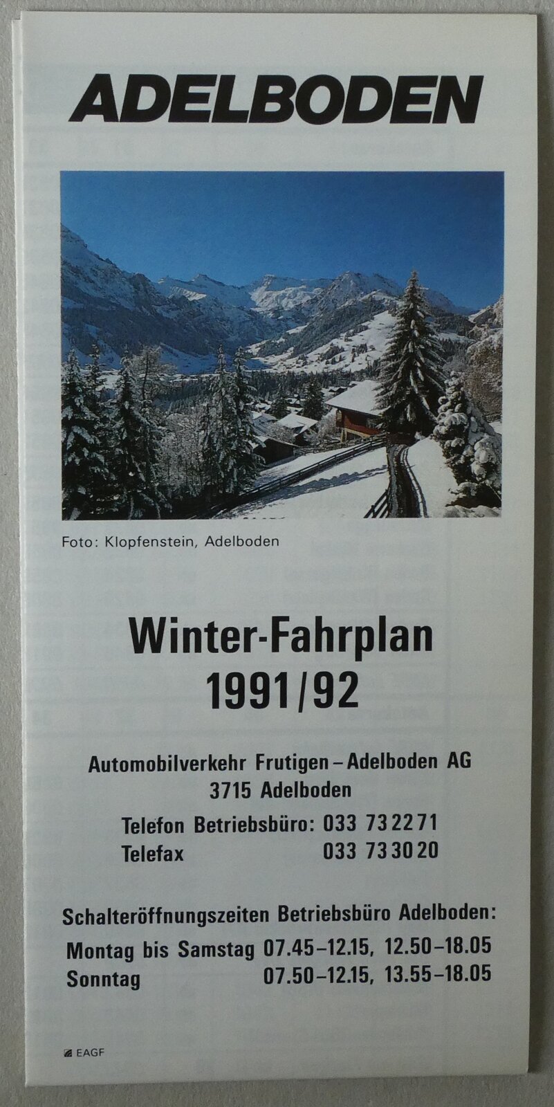 (287'248) - AFA-Winterfahrplan 1991/92 am 24. Mai 2026 in Thun