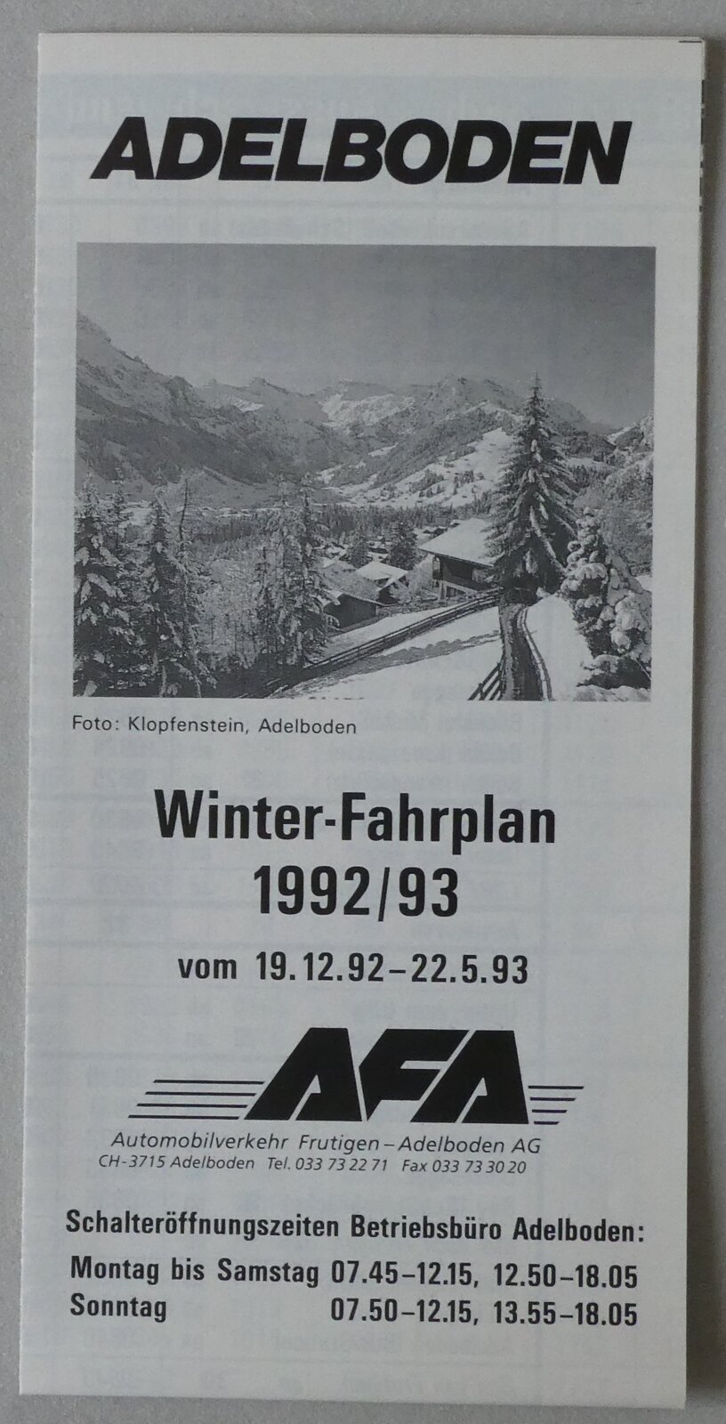 (289'595) - AFA-Winterfahrplan 1992/93 am 12. Juli 2026 in Thun