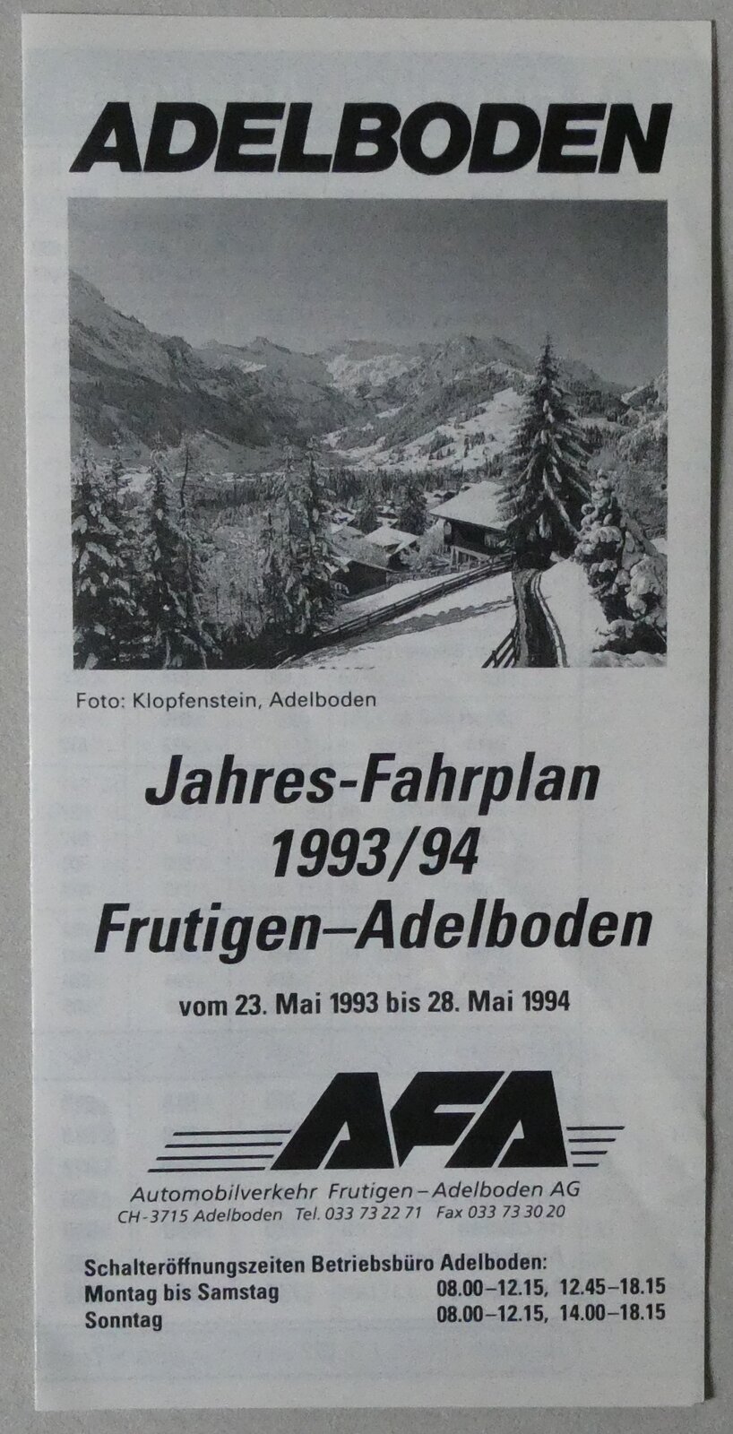 (289'966) - AFA-Jahres-Fahrplan 1993/94 Frutigen-Adelboden am 26. Juli 2026 in Thun