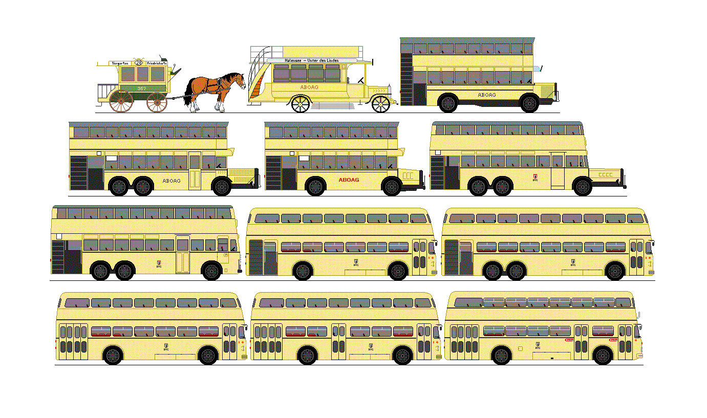 Pferde-Omnibus - Nr. 357; ABOAG Berlin - Typ R K + NAG D 2 + Bssing B D 3 + Bssing B D 2; BVG Berlin - Diverse Bssing