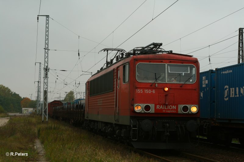 155 150-6 zieht ein gemischten G�terzug durch Saarmund. 12.10.07