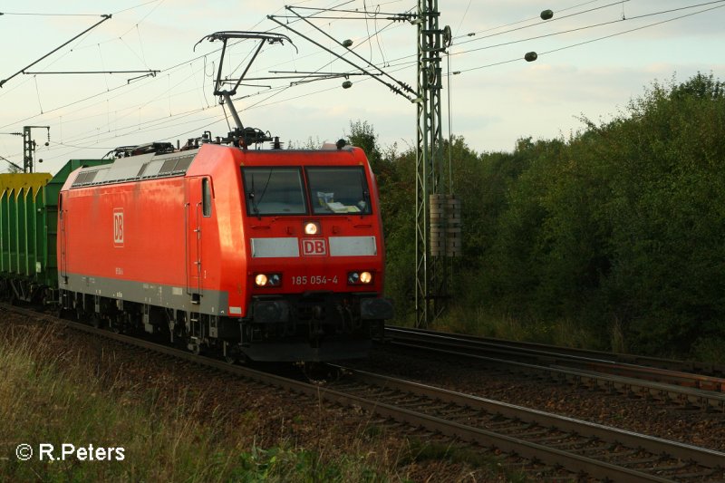 185 054-4 zieht bei Obertraubling ein gemischten G�terzug. 13.09.07