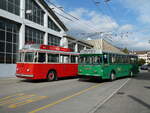 (240'842) - VB Biel - Nr. 21 - Berna/Hess Trolleybus + BVB Basel (RWB) - Nr. 75/BE 399'675 - FBW/FHS am 9. Oktober 2022 in Biel, Depot VB