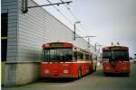 (074'208) - TN Neuchtel - Nr. 156 (ex Nr. 56) + Nr. 160 (ex Nr. 60) - FBW/Hess Gelenktrolleybusse am 16. Januar 2005 in Marin, Dpt