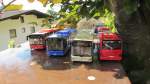 SIKU Modellbusse (alle MAN Lion´s City) v.l.n.r.: Generation 1  Skibus  der Zillertaler Verkehrsbetriebe, Generation 1  Rittersport  (kein Unternehmen), Generation 2  Postbus  und Gelenksbus