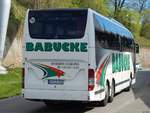 Mercedes Travego von Babucke aus Deutschland im Stadthafen Sassnitz.