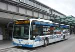 Ein MB-Citaro mit Vollwerbung am Flughafen Stuttgart am 31.08.2012 vor der Abfahrt nach Esslingen