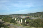 101 001 überquert mit dem DZ 13405 Dortmund nach Steinach am Brenner die Aurachtalbrücke bei Emskirchen in Richtung Nürnberg.