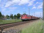 140 539-8 durchf�hrt Jacobsdorf(Mark) mit ein Coiltransportzug.