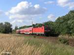 143 306-9 schiebt kurz hinter Eisenh�ttenstadt dne RB 11 Frankfurt/Oder.