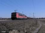 155 150-6 + 140 und gemischten G�terzug bei Jacobsdorf(Mark) 08.03.11