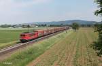 155 037-5 zieht bei Gro�sachsen-Heddesheim ein Opelzug gen S�den. 28.05.15