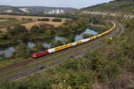 185 187 mit dem  DHL-Zug  aus Gemnden kommend am 17. September 2023 bei Himmelstadt.