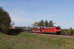 185 219 mit einem Autozug aus Ingolstadt kommend am 6. April 2024 bei Fahlenbach.