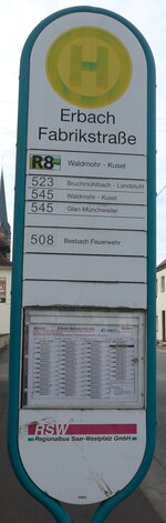(162'560) - BSW-Haltestellenschild - Erbach, Fabrikstrasse - am 25.