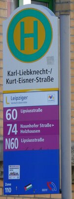 leipzig/855351/264441---leipziger-verkehrsbetriebe-haltestellenschild---karl-liebknecht-kurt-eisner-strasse (264'441) - Leipziger Verkehrsbetriebe-Haltestellenschild - Karl-Liebknecht-/Kurt-Eisner-Strasse - am 9. Juli 2024