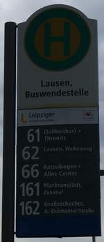 leipzig/855825/264640---leipziger-verkehrsbetriebe-haltestellenschild---leipzig (264'640) - Leipziger Verkehrsbetriebe-Haltestellenschild - Leipzig, Lausen Buswendestelle - am 10. Juli 2024