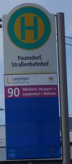 (264'651) - Leipziger Verkehrsbetriebe-Haltestellenschild - Leipzig, Paunsdorf Strassenbahnhof - am 11. Juli 2024