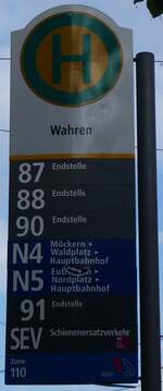 (264'672) - Leipziger Verkehrsbetriebe-Haltestellenschild - Leipzig, Wahren - am 11. Juli 2024
